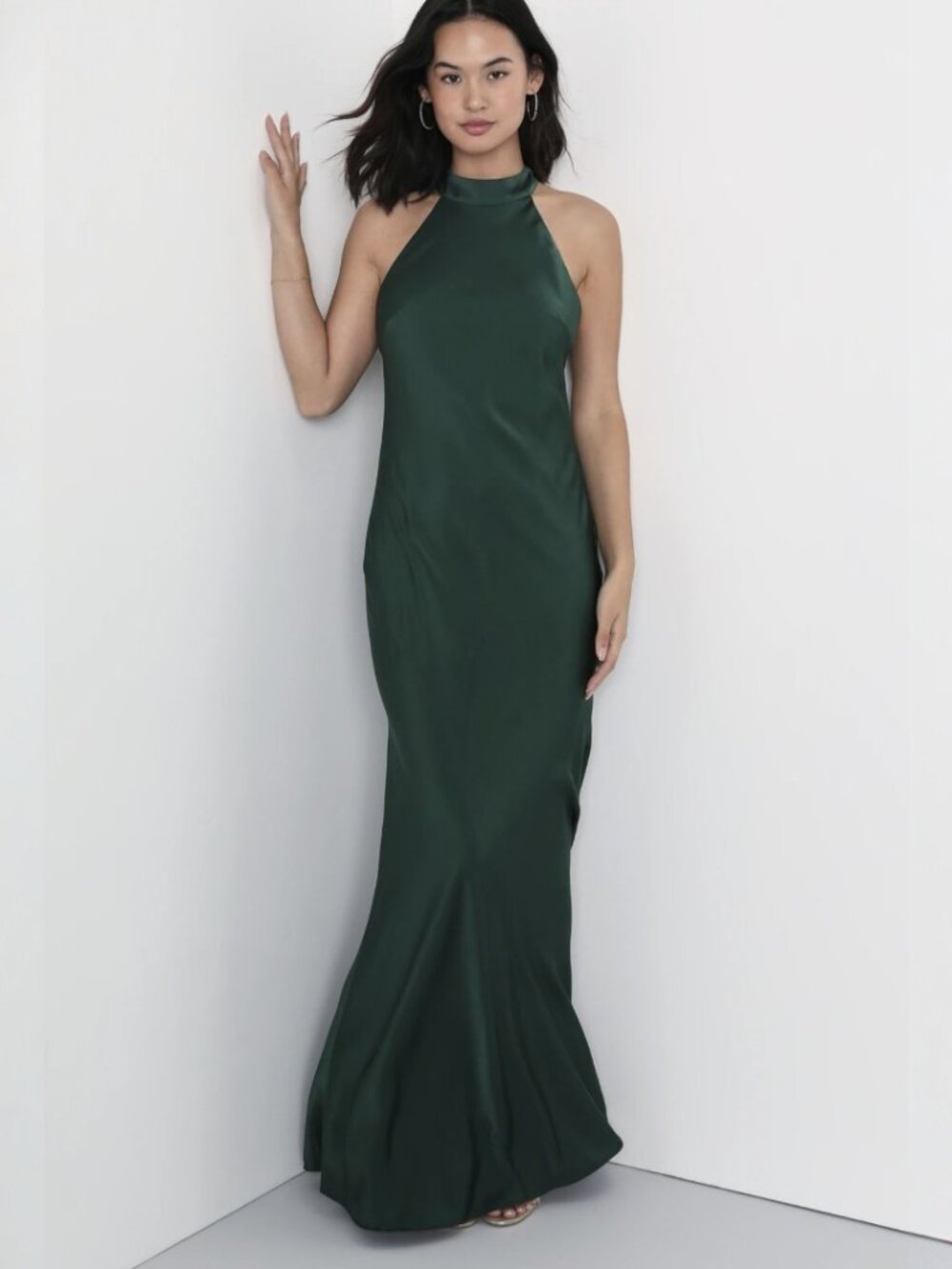 Lulus Astounding Elegance Emerald Green Satin Halter Maxi Dress NWT - Picture 2 of 8